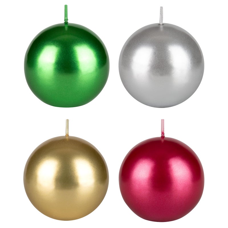 Mega Candles Set of 4 Unscented 3 Inch x 3 Inch Metallic Round Ball Candles, Holidays, Seasonal, Festivities, Devotional, Church, Wreath, Party, Gifts - Image 1